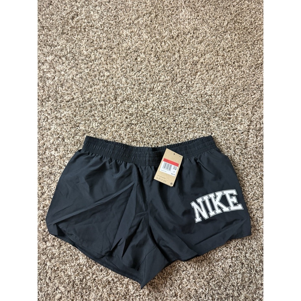 NIKE DRI-FIT Size L Womens Black Stretch Waist Lined Athletic Running Shorts